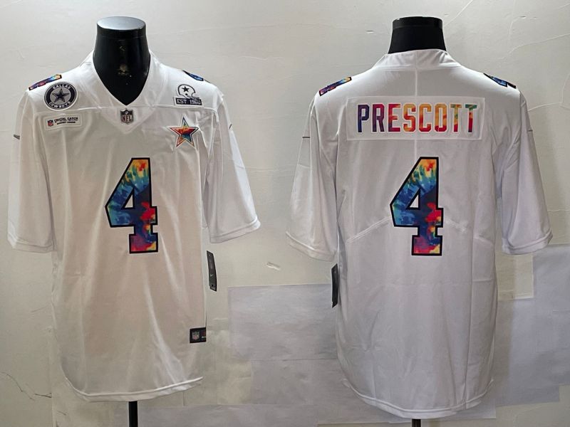 Men Dallas Cowboys #4 Prescott White Rainbow 2024 Nike Limited NFL Jersey style 01083